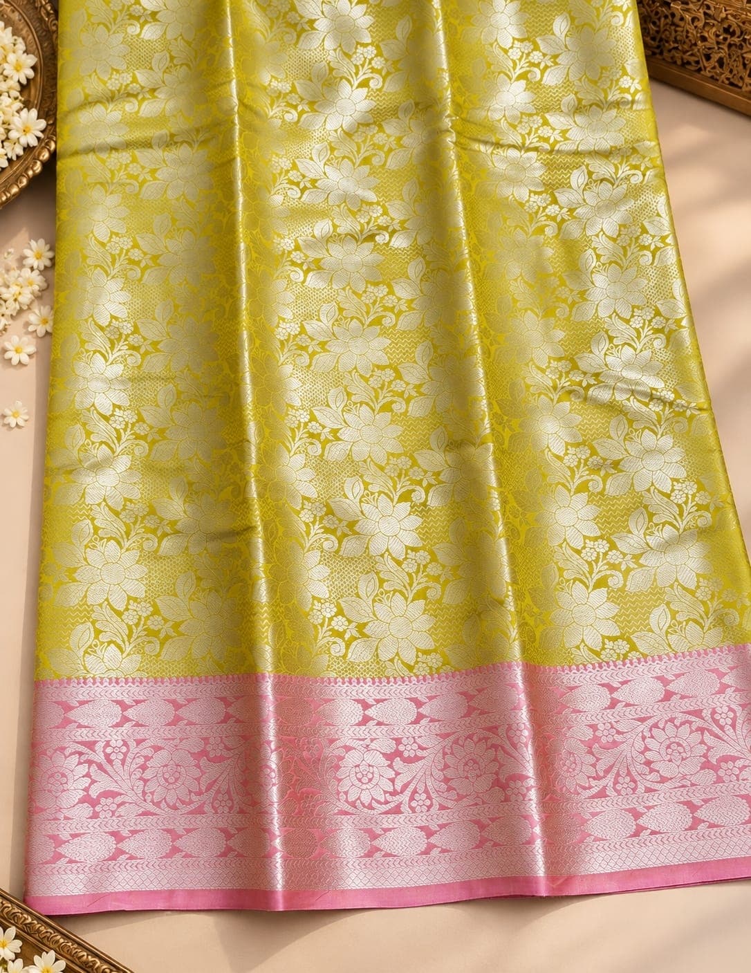 Mau Special brocade pattu silver zari saree – Green