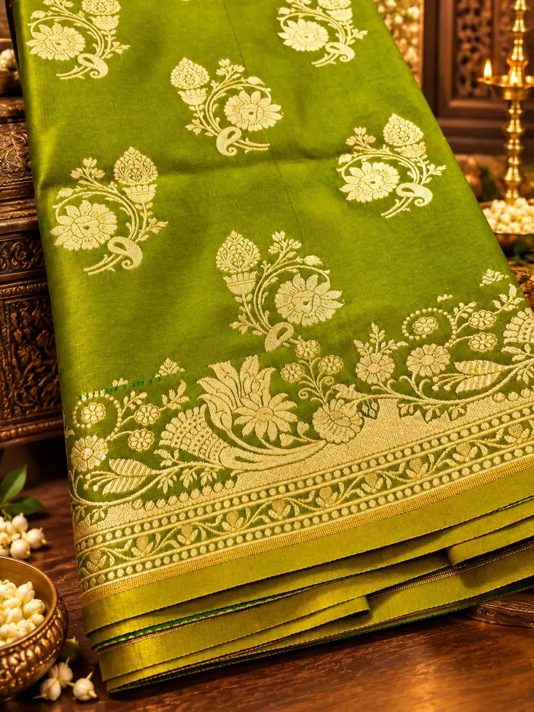 Mehndi Green Banarasi Katan Silk Saree