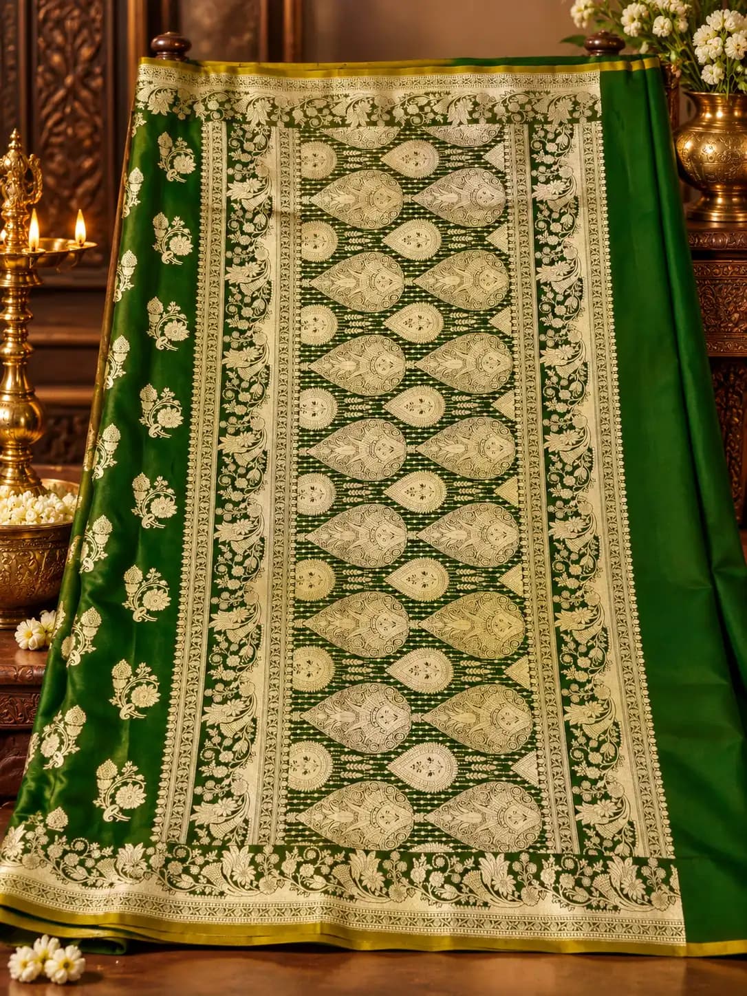 Mehndi Green Banarasi Katan Silk Saree