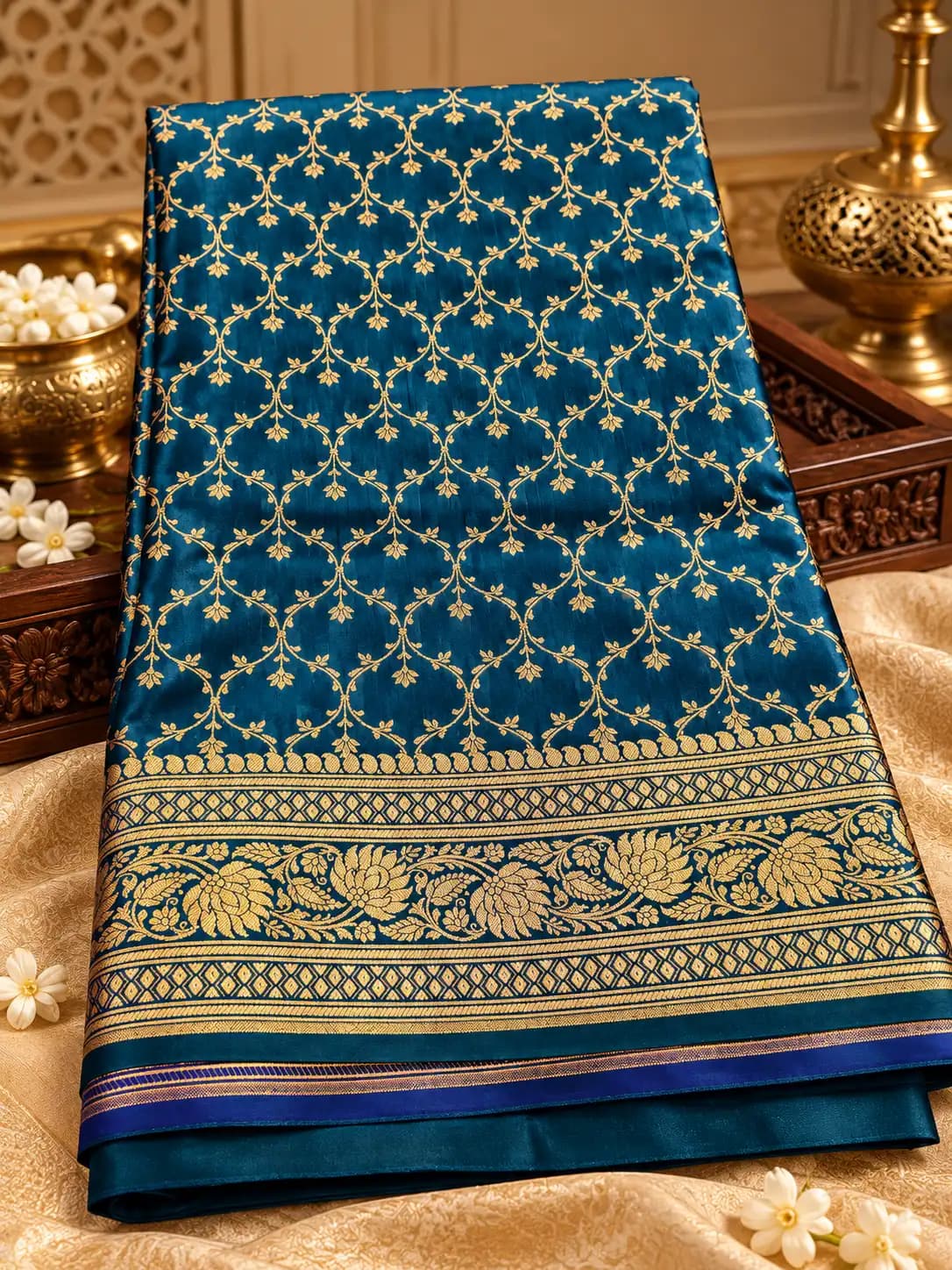 Peacock Blue Banarasi Katan Silk Saree