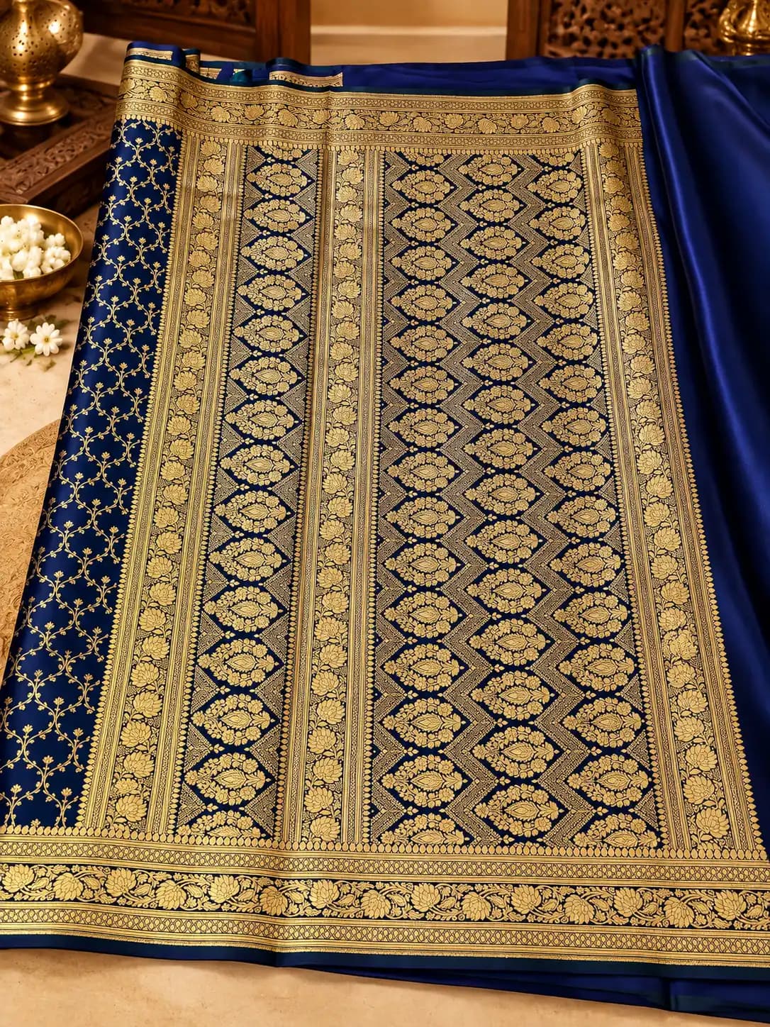 Peacock Blue Banarasi Katan Silk Saree