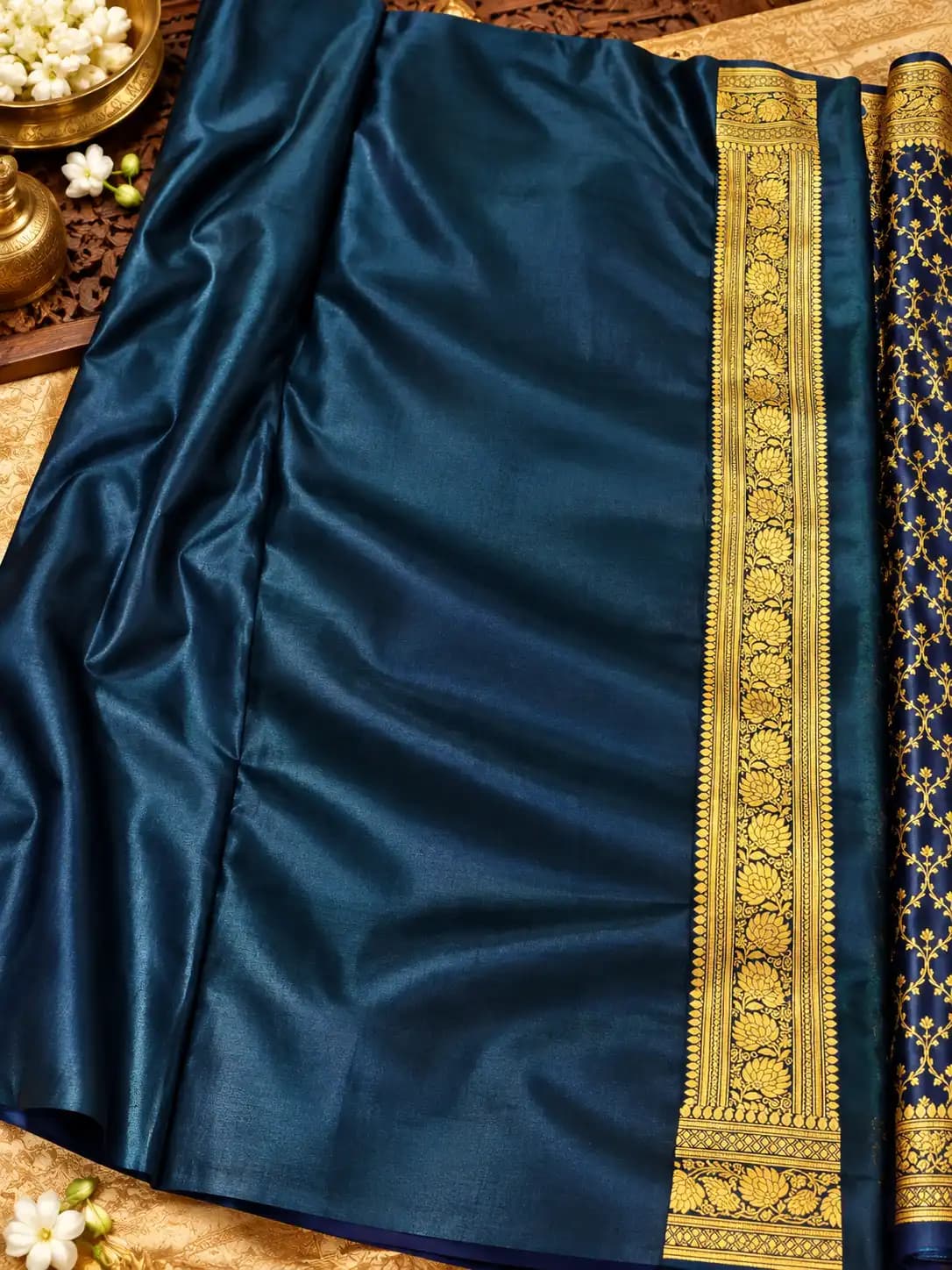 Peacock Blue Banarasi Katan Silk Saree
