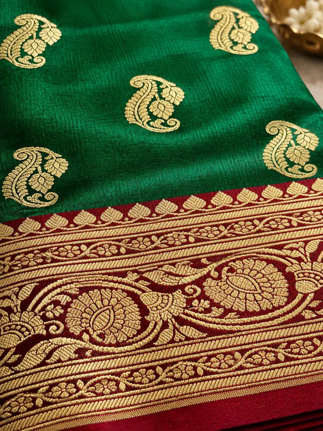Emerald Green Banarasi Katan Silk Saree