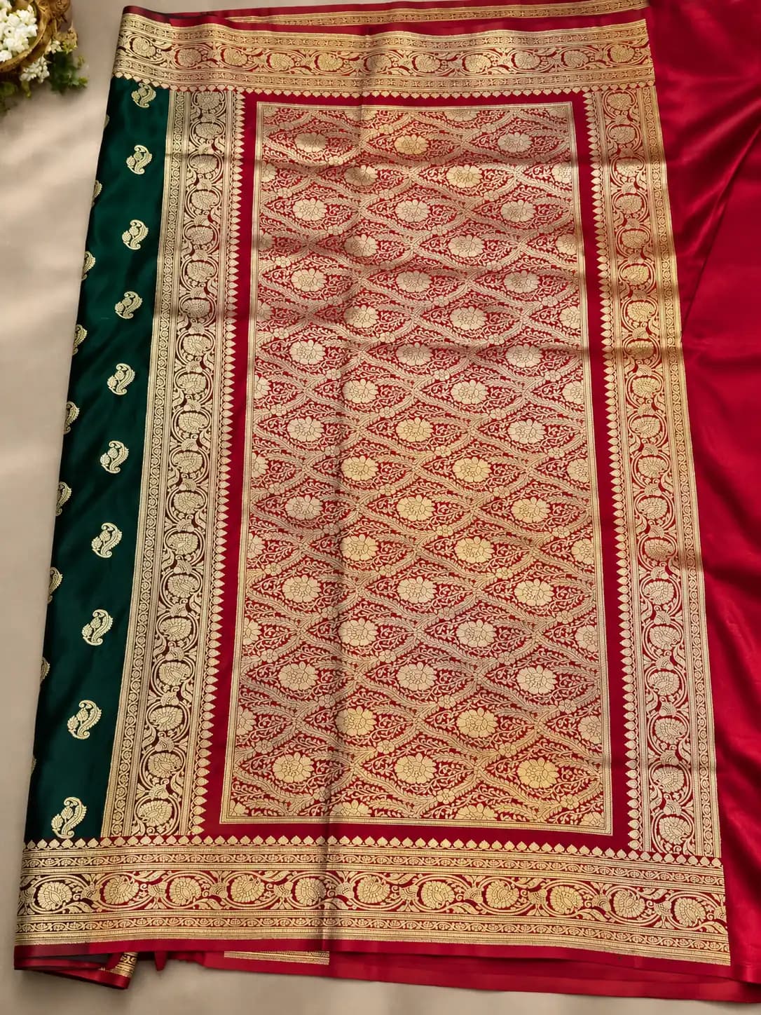 Emerald Green Banarasi Katan Silk Saree