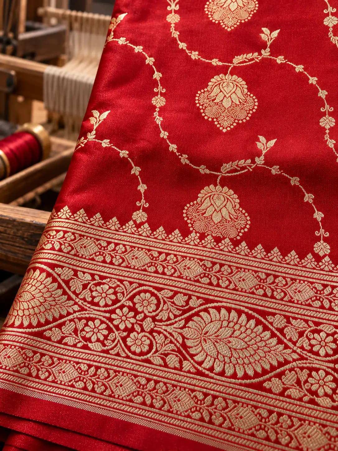 Bridal Red Banarasi Katan Silk Saree