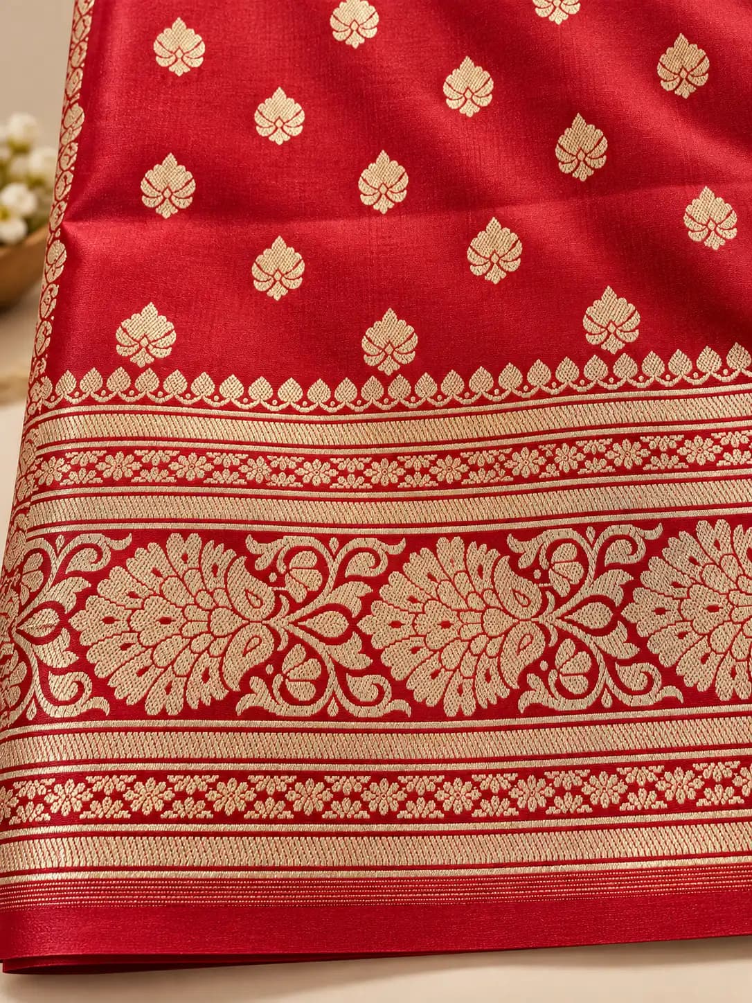 Crimson Red Banarasi Katan Silk Saree