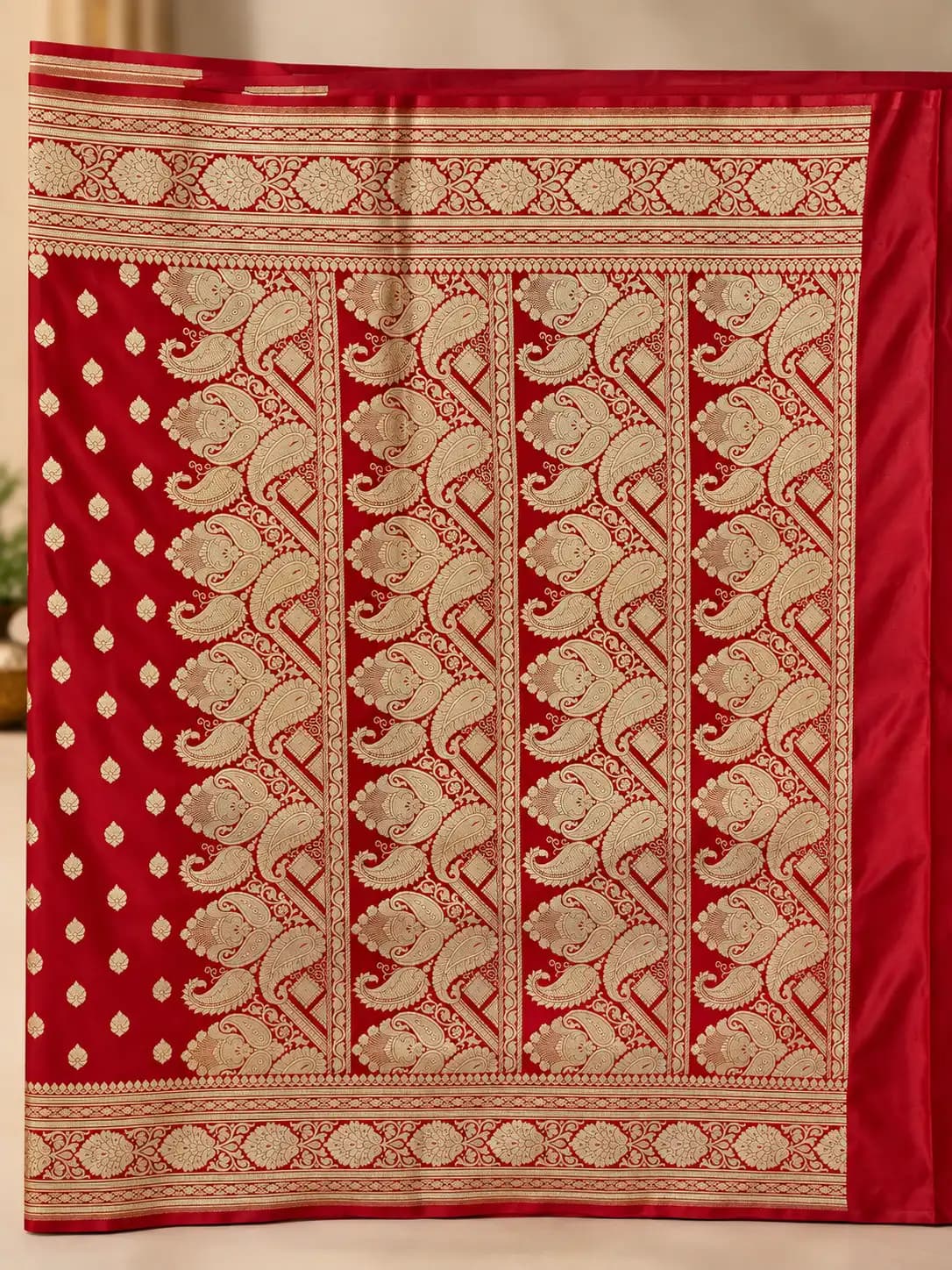 Crimson Red Banarasi Katan Silk Saree