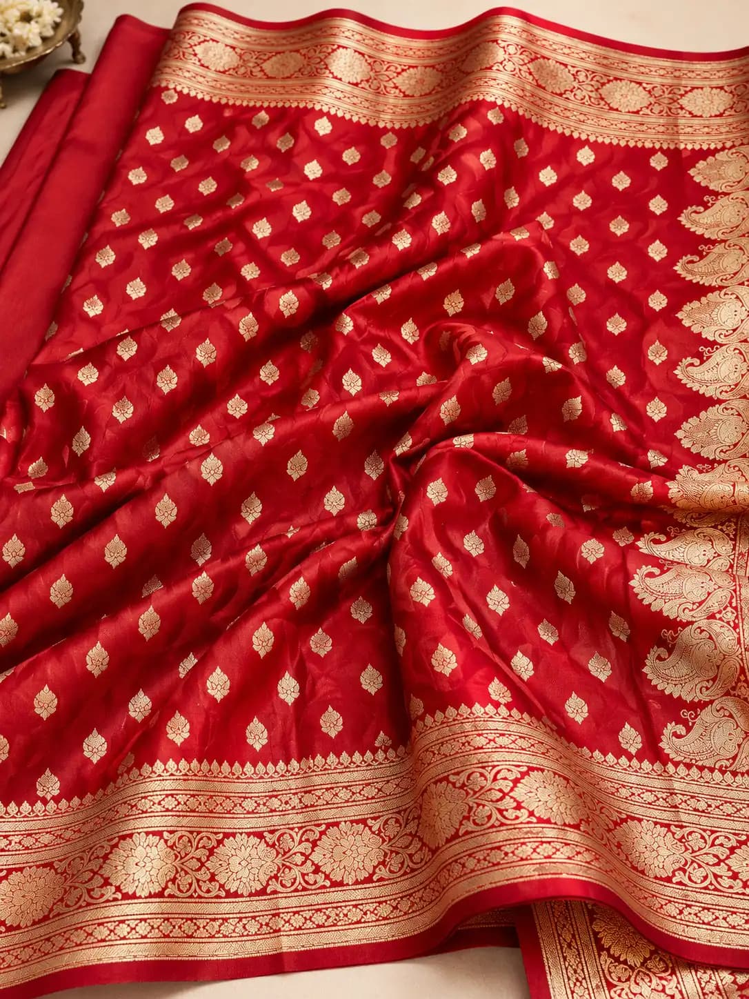 Crimson Red Banarasi Katan Silk Saree