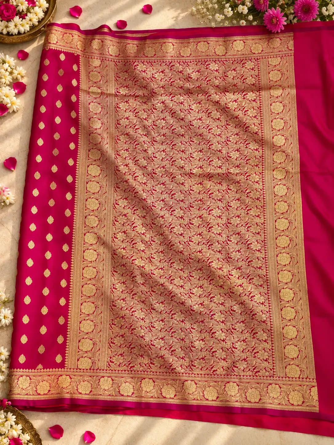Hot Pink Banarasi Katan Silk Saree