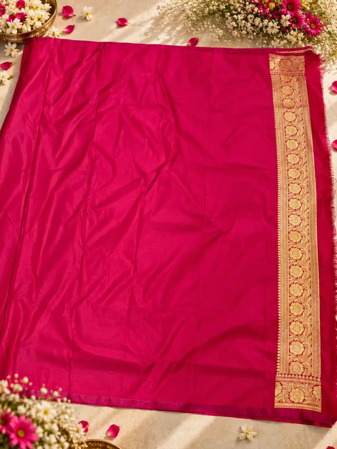 Hot Pink Banarasi Katan Silk Saree