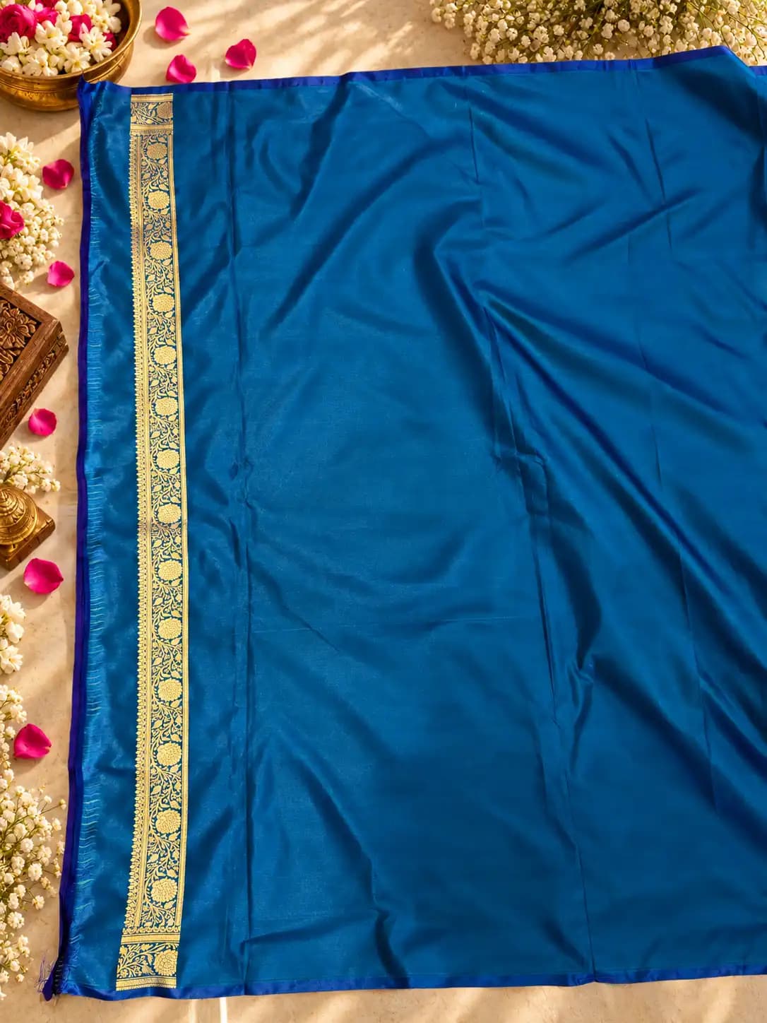 Teal Blue Banarasi Katan Silk Saree