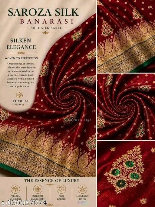 Satin silk saree with embroidery