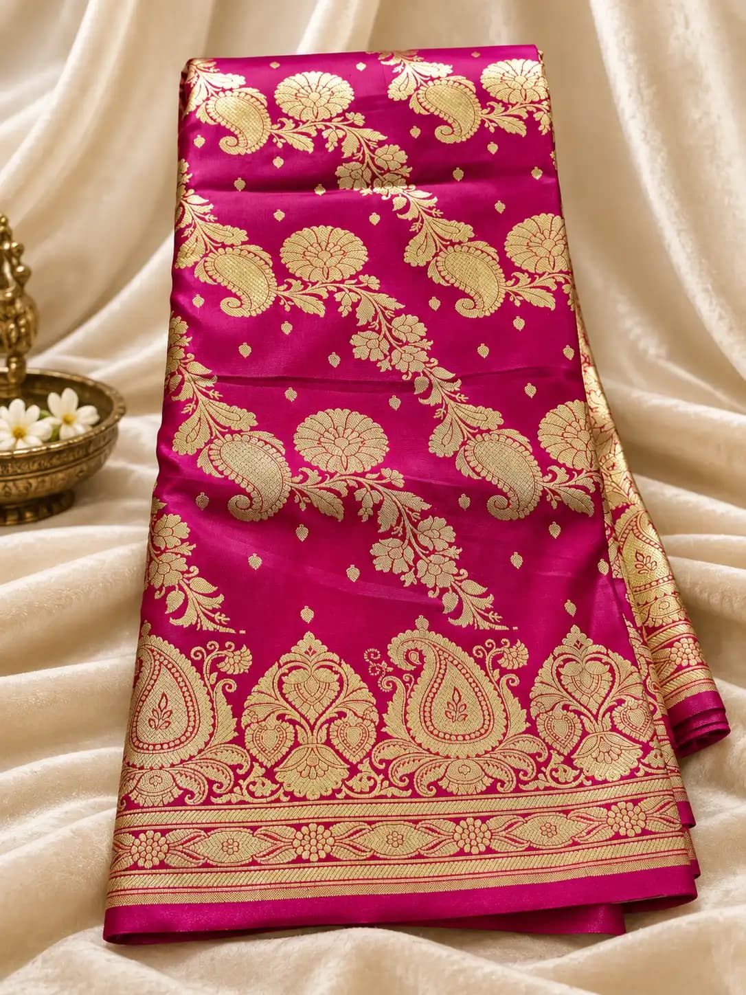 Rani Pink Banarasi Katan Silk Saree