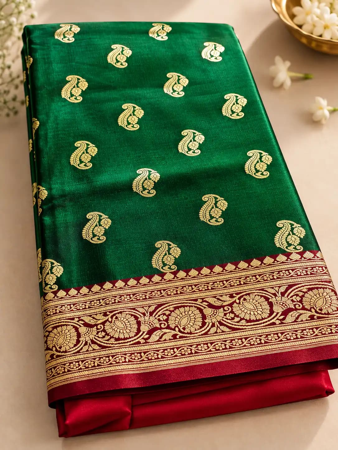 Emerald Green Banarasi Katan Silk Saree