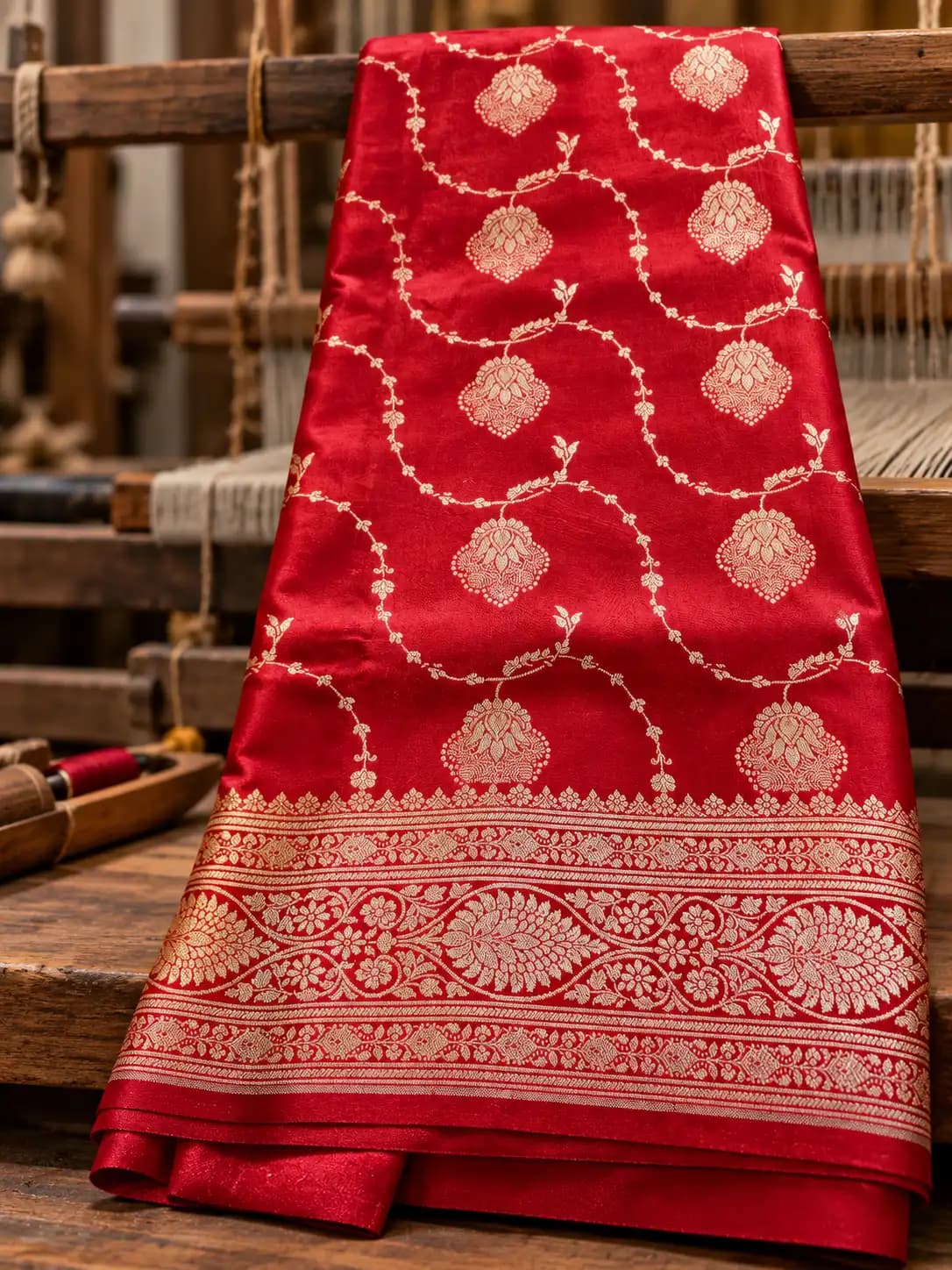 Bridal Red Banarasi Katan Silk Saree
