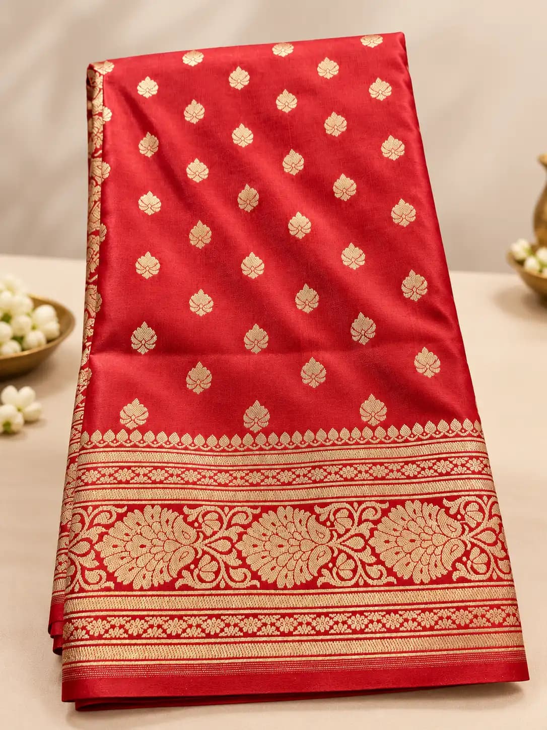 Crimson Red Banarasi Katan Silk Saree