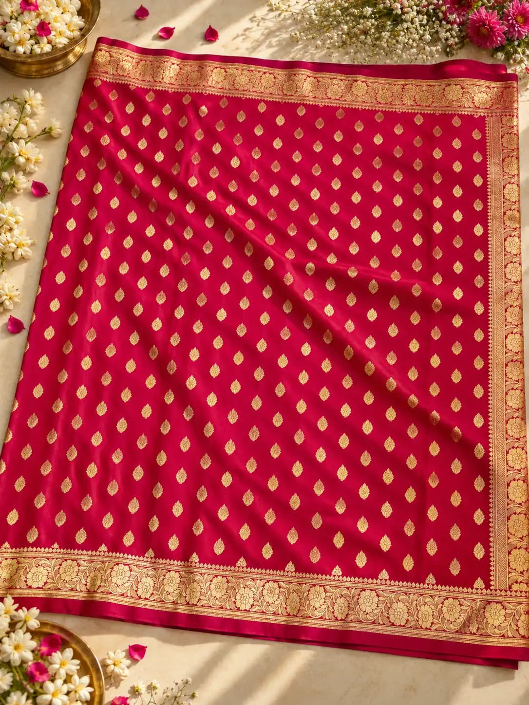 Hot Pink Banarasi Katan Silk Saree